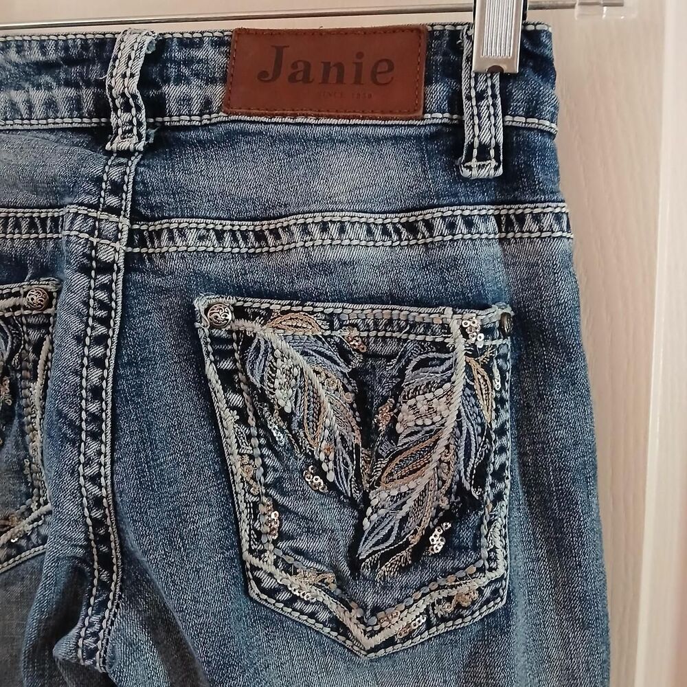 Y2K Style Mcbling Low Rise Bootcut Denim Jeans Sequin Feathers 0 Boho Western